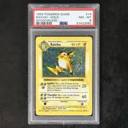 1999 Pokemon Game Raichu Holo PSA 8 NM-Mint Shadowless #14/102 Rare Base Card - Image 1