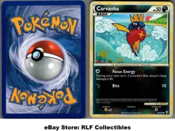 2010 Pokemon, HGSS Triumphant, #59/102 Carvanha, Reverse Holo Common - Image 1