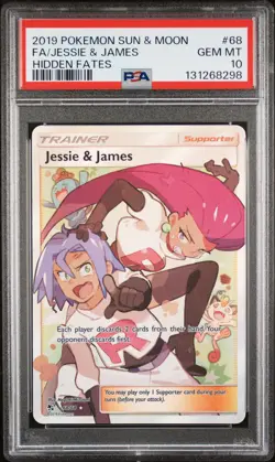 2019 POKEMON SUN & MOON HIDDEN FATES #68 FULL ART/JESSIE & JAMES PSA 10 - Image 1