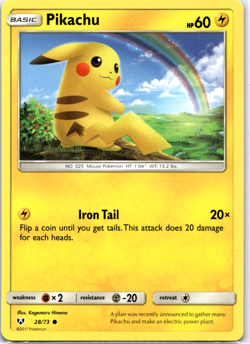 Pokemon TCG Pikachu 28/73 Shining Legends Regular Non Holo Lightly Played - Image 1