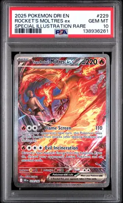 2025 POKEMON DRI EN-DESTINED RIVALS #229 TEAM ROCKET'S MOLTRES EX PSA 10 - Image 1