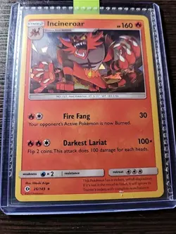 Pokemon Incineroar 26/149 Sun Moon Base Set Cracked Ice Deck Exclusive Card - Image 1
