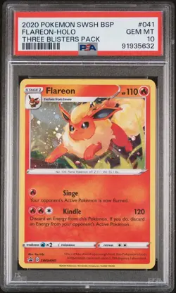 2020 SWSH Black Star Promo Three Blisters Pack # 041 Flareon Holo PSA 10 Card - Image 1