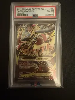2017 POKEMON MEGA POWERS COLLECTION PROMO #55A FULL ART/M LUCARIO EX PSA 8 - Image 1