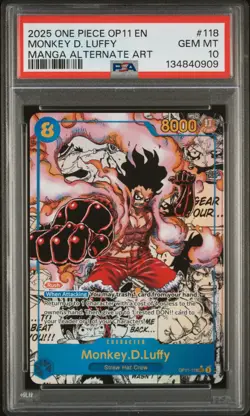 2025 ONE PIECE MANGA DIVINE SPEED ALTERNATE ART OP11-118 MONKEY D. LUFFY PSA 10 - Image 1