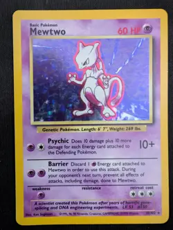 Pokemon TCG Mewtwo 10/102 Base Set Holo Unlimited Holo Rare LP - Image 1