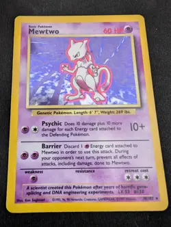Pokemon TCG Mewtwo 10/102 Base Set Holo Unlimited Holo Rare LP - Image 2