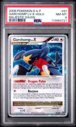 2008 POKEMON DIAMOND & PEARL MAJESTIC DAWN #97 GARCHOMP LV.X-HOLO PSA 8 - Image 1