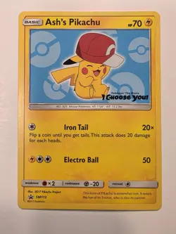 Pokemon TCG Ash's Pikachu SM113 Black Star Promo - LP - Image 1
