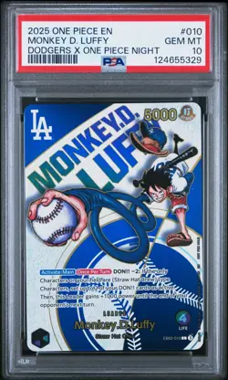 2025 ONE PIECE PROMO EB02 010 DODGERS X ONE PIECE NIGHT MONKEY D LUFFY PSA 10 - Image 1