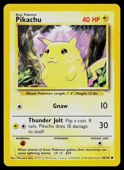 Pokemon Card - Pikachu Base Set 58/102 Common 1999-2000 UK 4th Print - Image 1