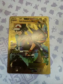 Ash Ketchum Vmax HP 50,000,000 Weakness NONE Gold Foil Fan Art Card💥💥💥💥 - Image 1