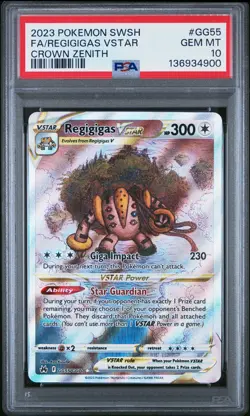 2023 POKEMON SWORD & SHIELD CROWN ZENITH #GG55 FULL ART/REGIGIGAS VSTAR PSA 10 - Image 1