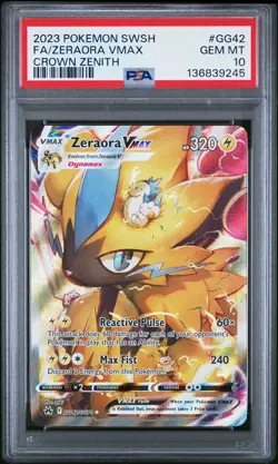 2023 POKEMON SWORD & SHIELD CROWN ZENITH #GG42 FULL ART/ZERAORA VMAX PSA 10 - Image 1