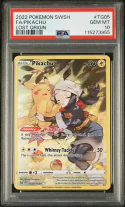 2022 POKEMON SWORD & SHIELD LOST ORIGIN #TG05 FULL ART/PIKACHU PSA 10 - Image 1