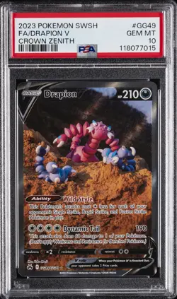 2023 POKEMON SWORD & SHIELD CROWN ZENITH #GG49 FULL ART/DRAPION V PSA 10 - Image 1