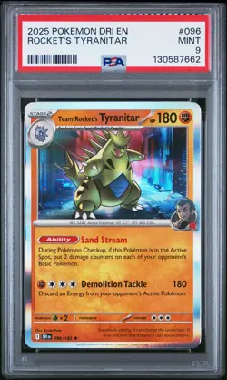 2025 POKEMON DRI EN-DESTINED RIVALS #096 TEAM ROCKET'S TYRANITAR PSA 9 - Image 1