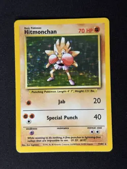 Pokemon TCG Hitmonchan Holo Card Base Set 7/102 Rare Collectible LP - Image 1