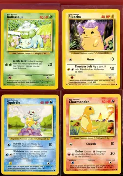 Charmander Bulbasaur Squirtle Pikachu 4th Print Ex/LP Base 1999-2000 Pokemon - Image 1