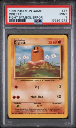 1999 POKEMON BASE SET UNLIMITED FIGHT SYMBOL ERROR #47 DIGLETT PSA 9 - Image 1