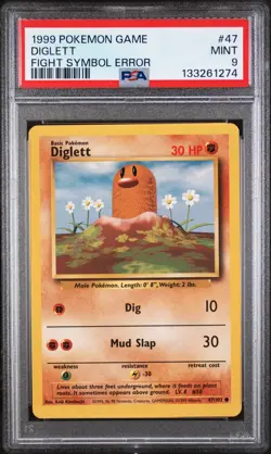 1999 POKEMON BASE SET UNLIMITED FIGHT SYMBOL ERROR #47 DIGLETT PSA 9 - Image 3