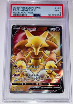 2020 POKEMON SWORD & SHIELD VIVID VOLTAGE 172 FULL ART/ALAKAZAM V PSA 9 MINT WOW - Image 1