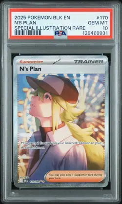 2025 POKEMON BLK EN-BLACK BOLT SPECIAL ILLUSTRATION RARE #170 N'S PLAN PSA 10 - Image 1