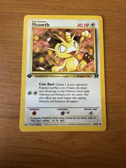 Pokemon TCG 1st Edition Meowth 62/82 Team Rocket WOTC Card - Image 1