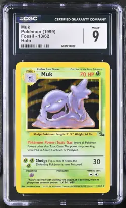 CGC 9 MINT 1999 Pokemon Fossil Unlimited #13 Muk Holo - Image 1
