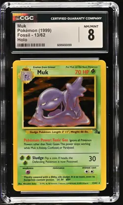 CGC 8 Muk 1999 Fossil 13/62 Holo Pokemon Card - Image 1