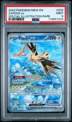 2023 Pokemon Mew EN #202 Zapdos ex Special Illustration Rare PSA 9 Mint!! - Image 1