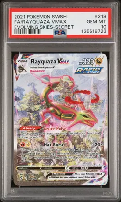 Pokemon Rayquaza VMAX Evolving Skies Secret Rare Full Alt Art #218 PSA 10 - Image 1