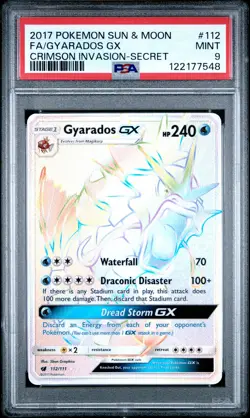2017 POKEMON SUN & MOON CRIMSON INVASION SECRET #112 FULL ART/GYARADOS GX PSA 9 - Image 1