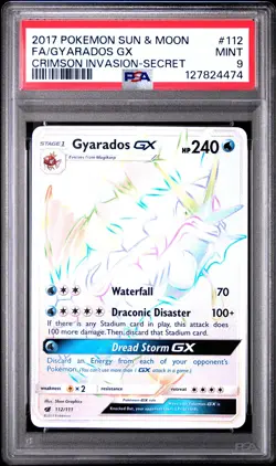 2017 POKEMON SUN & MOON CRIMSON INVASION SECRET #112 FULL ART/GYARADOS GX PSA 9 - Image 1