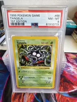1st Edition Shadowless Tangela 66/102 Base Set Pokemon Card PSA 8 - Image 1