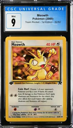 Pokemon 2000 Team Rocket 1st Edition Meowth CGC 9 62/82 - Image 1