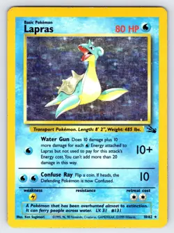 Lapras 10/62 1999 Fossil Set Pokemon Card TCG Vintage WOTC Holo Rare - Mp - Image 1