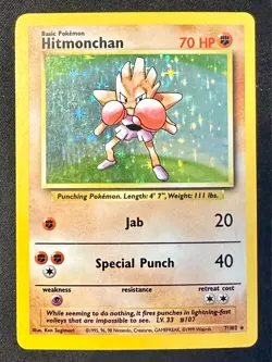 Hitmonchan 7/102 1999 Base Set Pokemon Card WOTC Vintage Holo Rare - Lp/Mp - Image 1