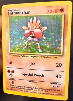 Hitmonchan 7/102 1999 Base Set Pokemon Card WOTC Vintage Holo Rare - Lp/Mp - Image 2