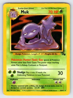 Muk 28/62 1999 Fossil Set Pokemon Card TCG Vintage WOTC Non Holo Rare - Mp - Image 1