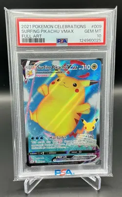 2021 Pokemon Celebrations Surfing Pikachu V Max 009/025 Full Art PSA 10 - Image 1