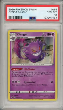 2020 Pokemon Sword & Shield Base Set Gengar Holo #085 PSA 10 - Image 1