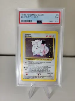 Pokemon TCG Clefairy Base Set Holo Unlimited Rare Card 5/102 PSA 7 - Image 1