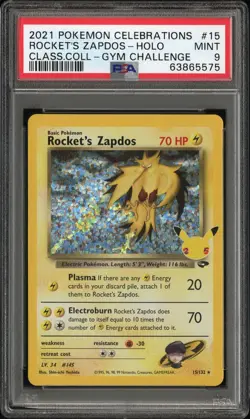 2021 POKEMON CELEBRATIONS CLASSIC COLLECTION #15 ROCKET'S ZAPDOS-HOLO PSA 9 - Image 1