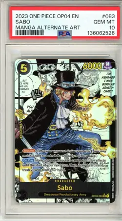 2023 One Piece Kingdoms of Intrigue OP04-083 Sabo Manga Alt Art PSA 10 Gem Mint - Image 2