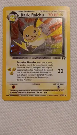 Pokemon Dark Raichu Team Rocket Secret Rare Holo 83/82 70HP English - Image 1