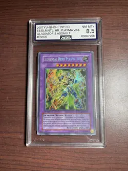 Yugioh Elemental Hero Plasma Vice GLAS-EN037 Secret Rare 1st Edition AGS 8.5 MT+ - Image 1