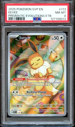 PSA 8 Eevee 173 SVP EN Prismatic Evolutions ETB Promo Pokemon Card NEAR MINT - Image 1