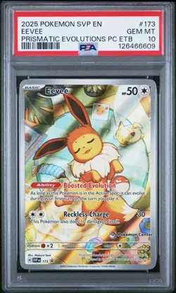 2025 POKEMON PRISMATIC EVOLUTIONS POKEMON CENTER ETB PROMO SVP #173 EEVEE PSA 10 - Image 1