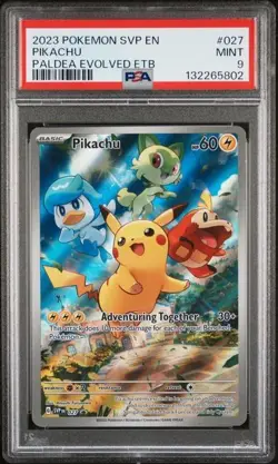 2023 Pokemon Paldea Evolved ETB Pikachu 027 Black Star Promo PSA 9 MINT - Image 1